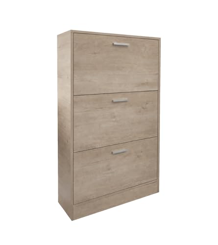 CAMBIA TUS MUEBLES CTM® Zapatero Maira 60x17x108 cm – Mueble Compacto en MDF con Tiradores Cromados, Diseño Vertical Moderno para Recibidor o Dormitorio, Color Beige