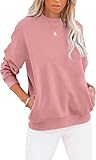 YUANXIAO Sweatshirt Damen Pullover Herbst Winter Rundhals Sweater Farbblock Pulli Langarmshirt Baumwolle Elegant Langarm Oberteile mit Taschen (Dunkelrosa, XL)