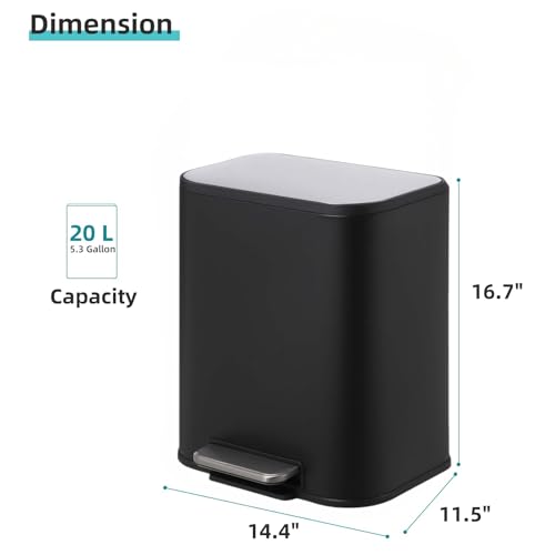Caneca de basura rectangular de acero inoxidable 20 L negra miniatura 7