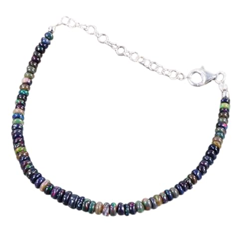 Bracelet en opale noire éthiopienne avec perles de 3mm et fermoir argent réglable