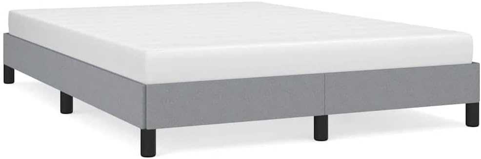 Bed Frame Light Gray Polyester Upholstered Full Size Platform Foundation with Durable Engineered Wood, Sturdy Slatted Base, Easy Assembly for Modern Minimalist Bedroom Mattress Support