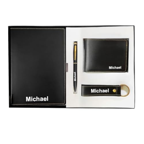 Image of Personalised 4 in 1 Corporate Gift Set which includes Diary,Keychain,Metal Pen & Wallet.Personlised Gift Set For employee of the month,Personalised Corporate Gift for Clients