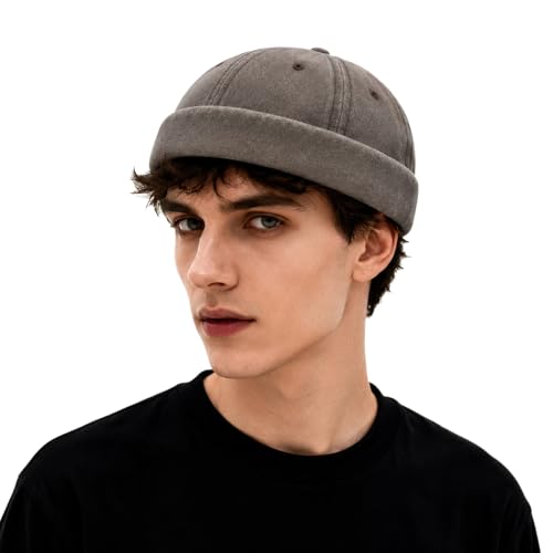 Image of Classic Vintage Style Solid Color Sailor brimless Skull hat Casual Washed Cotton Rolled Cuff Harbour Hat