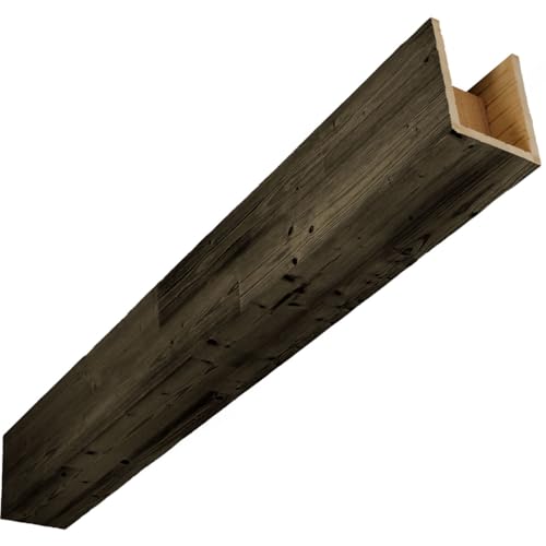 AmeriCraft Wood Wire Brushed Beam, 3-Sided (U-Beam), 5 1/2"W x 3 1/2"H x 192"L, Ebony Finish, Stain Grade Pine