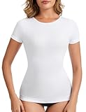 MISS MOLY Shapewear Damen T-Shirt Bauch Weg Kompressionsshirt Nahtloses Compression Shirt Figurformendes Tops Body Shaper Shirt Yoga Gym Top für Workout(Weiß,XL)