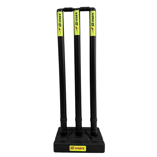 Image of G-Max Cricket Wicket Set - 30 Inch Plastic Stumps with Stand & Bails | Durable Cricket Wickets for Ground, Match, Tournament, Practice | Standard Size Cricket Kit for All Ages (Black)