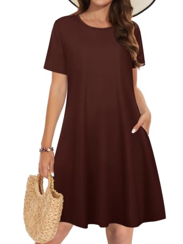 Image of Summer Dresses for Women Casual Tshirt Short Sleeve Floral Sundress Beach Cover Ups with Pockets 2026