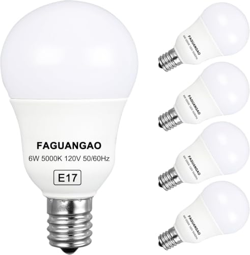 FAGUANGAO E17 Intermediate Base LED G14 Bulbs 6W 60W Equivalent 5000K Daylight 600LM Globe Light Bulbs for Ceiling Fan Chandelier Lighting Not Dimmable Pack of 4