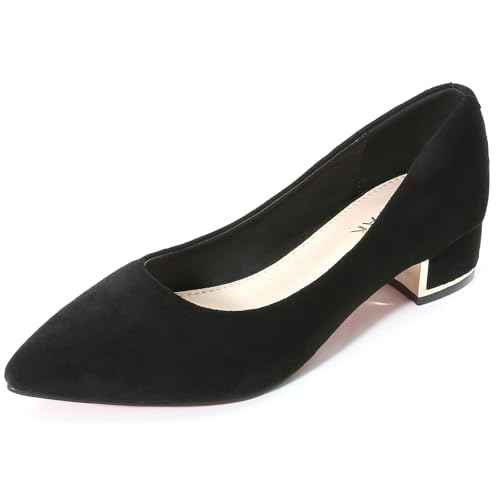 WUIWUIYU Womens Suede Pumps Low Heels Stacked Block Heeled Pumps Shoes Wedding Party Causal Flats Shoes