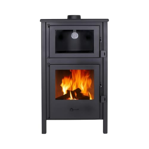 EIDER BIOMASA Estufa de Leña con Horno QUARTZ – Chimenea de Leña Interior – 12,44 kW – Rendimiento 78% – Hasta 240 m³ – Doble Combustión – Hierro – Clase A