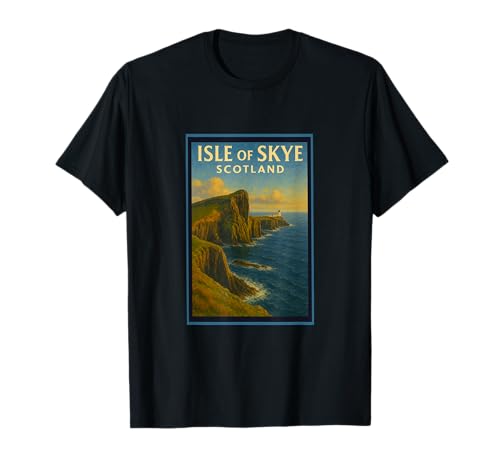 Graphisme artistique vintage des années 50 du phare de l'île de Skye en Écosse T-Shirt