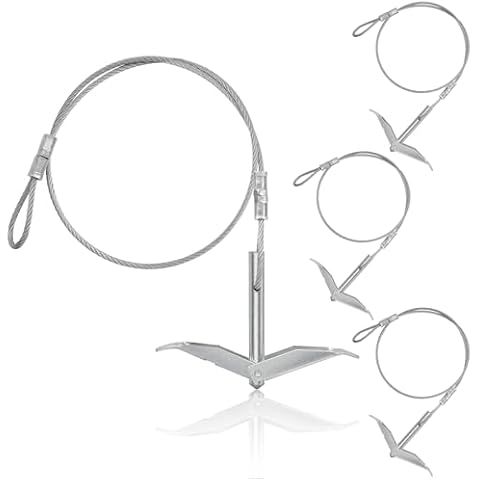 hannger 4 Pack Ground Anchors Shed Anchor Kit, Earth Anchor Cable Stakes with 1/6" Galvanized Cable, Easy Hook Anchor for Shed, Greenhouse, Carports, Gazebo, Tent, Orchard. (No Driving Rod) Cover