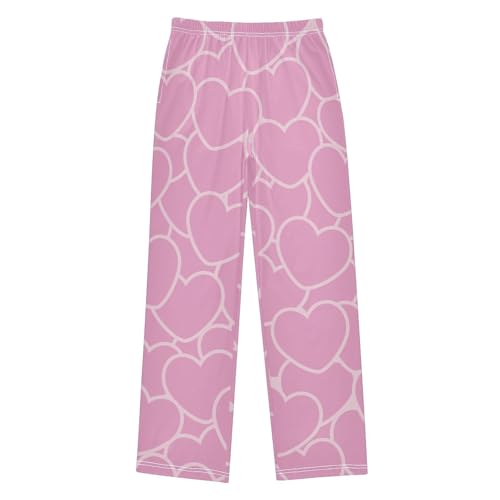 Pink with Heart Boys Pants Boys Athletic Pants Long Pant for Boywith Pockets Wide-Leg Size 6-14Y