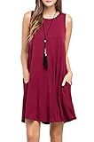TOPONSKY Summer Juniors Sundresses Women Maternity Beach Pocket Sleeveless Wine Red L