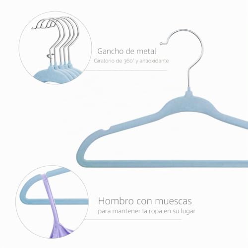 Miniatura 3 de Mangotree Perchas De Terciopelo Para Ropa De Bebé, Perchas Con Gancho Giratorio, Diseño De Hombros Con Muescas Para Niños Paquete De 30, Azúl