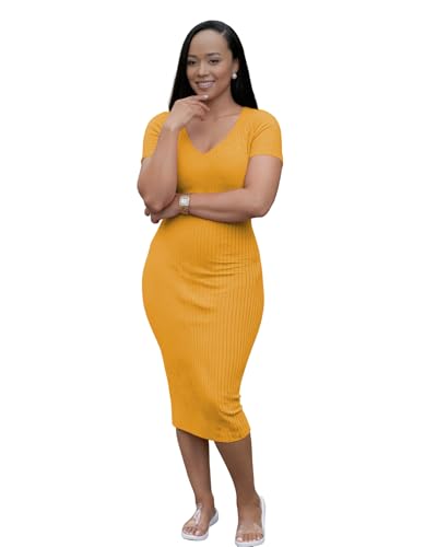 Image of TOPSRANI Women Sexy Midi Dress Bodycon Casual Sleeveless Basic Ruched Tank Summer Club Party Dresses