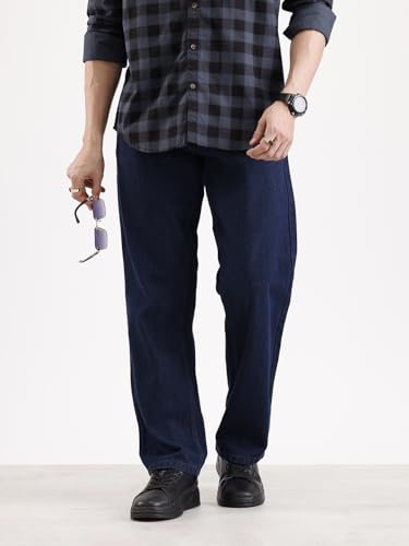 Image of WROGN Men's 100% Cotton Jeans | Solid | Anti Fit