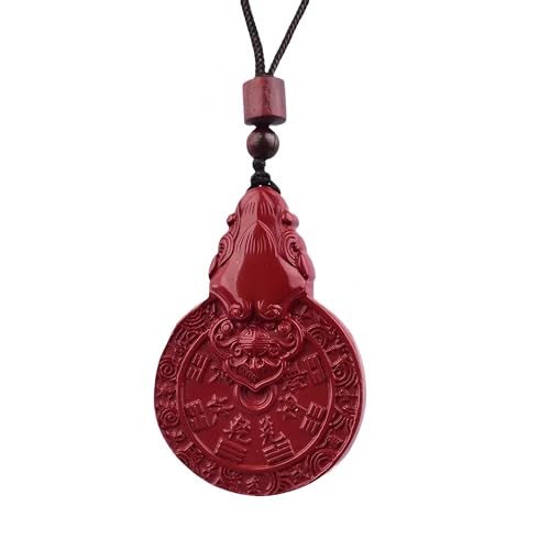 Cinnabar Feng Shui Wealth Amulet Necklace – Mountain Ghost Coin Pendant with Pi Xiu for Prosperity, Unique Gift for Good Luck.