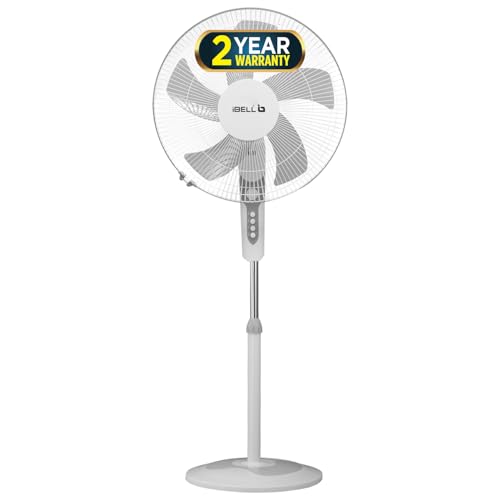 Image of IBELL Chrome10 406mm (16 Inch) 5 Blade Pedestal Fan | 55W High Speed Copper Motor | Built-in 2 Hour Timer | Adjustable Height | Wide Oscillation (White)