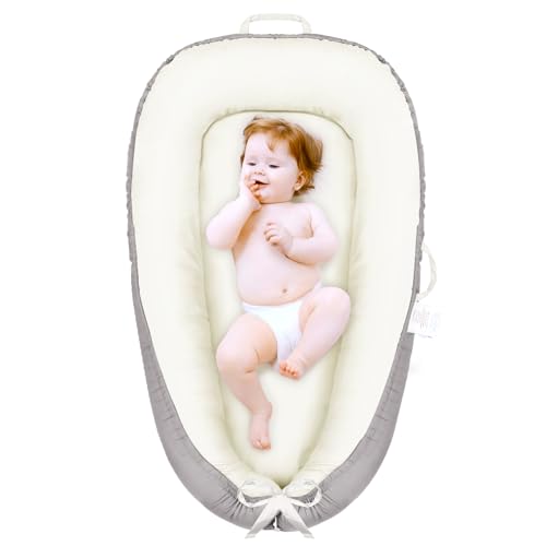 Image of Baby Lounger - Infant Lounger for Newborn 0-24 Months, Pure Cotton Breathable Baby Nest Cover, Newborn Essentials for Baby Boys&Girls, Portable Baby Bed for Home and Travel,B-Beige