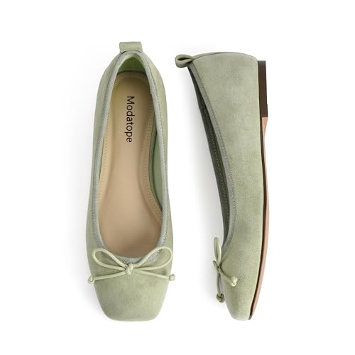 Image of Modatope Womens Flats Ballet Ballerina Flats for Women | Bow Bowknot Square Toe Slip on Flats, Dressy Comfort Ballet Shoes for Work, Driving, School, Travel & Daily Outings