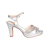Hecho en España Zapato de Fiesta Tipo Sandalia Destalonada con Tacón en Color Plata Talla 39