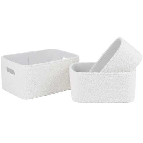 TeenyLandy Boucle Nursery Storage Baskets Set of 3, Decorative Nesting Fabric Bins for Shelves, Changing Tables, Dressers and Closets, Baby Toys, Diapers, Clothes, Books, Blankets, Beige