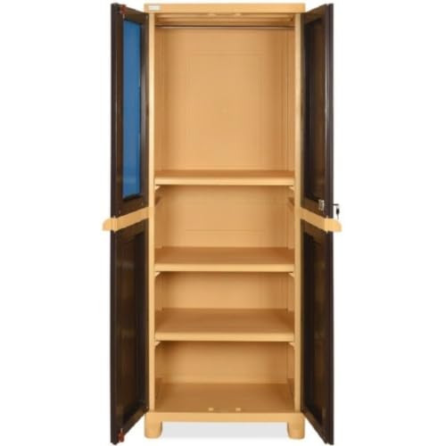 Image of Nilkamal Freedom Big 1 (FB1M) Plastic Wardrobe with Mirror|3-Year Warranty|Clothes Organizer|Shelves|Cupboard|Almirah for Home, Living Room, Bed Room|Adult & Kids|Weather Brown & Biscuit