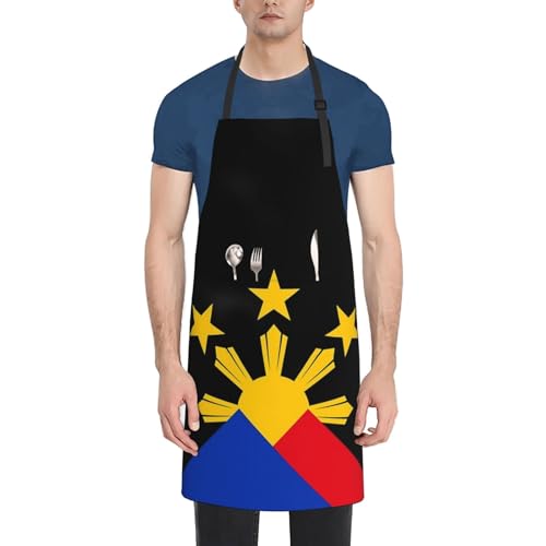 GDUUASB Cute Philippines Flag Kitchen Cooking Aprons for Women Men Adjustable Filipino Apron with 2 Pockets for Cooking Kitchen