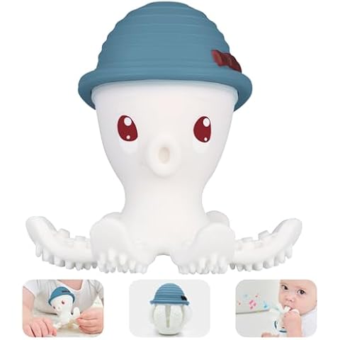 Mombella Octopus Teethers Toys for Babies 3 Months Up, Soft Silicone Infant Teething Toys 3 Months+, Functional Baby Chew Toys to Soothe Sore Gums, BPA Free, Sky Blue Cover