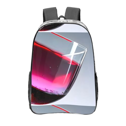 NUYFVG Sac à dos transparent en PVC transparent avec impression sur verre de bouteille de vin rouge et imprimé sur le devant pour les étudiants