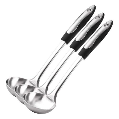 Image of Zulay Kitchen Premium Soup Ladle - 12 inch Stainless Steel with Non-Slip Silicone Handle (Pack of 3)