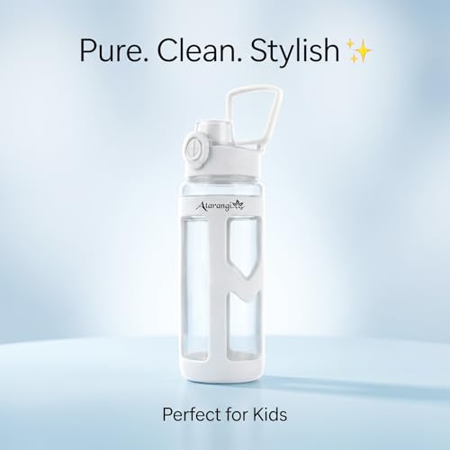 Image of Atarangi Round Kawaii Water Bottle 700ml for Kids | Leak Resistant Flip Top Lid | Rotatable Handle | Durable Plastic Drinking Bottle for School, Travel & Daily Use (White)