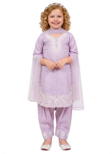 Image of A.T.U.N. (ALL THINGS UBER NICE) Girls Elegant Thread Embroidered Salwar Suit Set with Dupatta | Premium 3 Piece Traditional Ethnic Outfit for Festive Functions & Celebrations