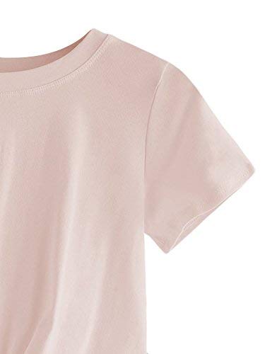Makemechic Women's Summer Crop Top Solid Short Sleeve Twist Front Tee T-Shirt Pink L #TOP2