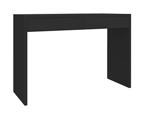 MATKAM Schreibtisch Astral H 78 x B 115 x T 40 cm, laminierte Möbelplatte, 2 Schubladen mit Metalllaufschienen auf Rollen, seitliche Wangen (Schwarz)