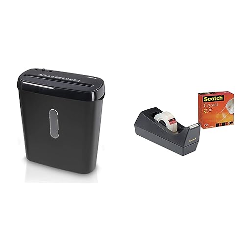 Hama Aktenvernichter Einzug Aktenvernichter professionell Home Office & Scotch C38 Tischabroller schwarz + Scotch Crystal Klebeband, 1 Rolle, 19 mm x 10 m