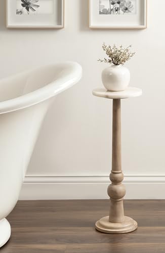 image for Kate and Laurel Wegner Transitional Wood and Marble Round Drink Table,