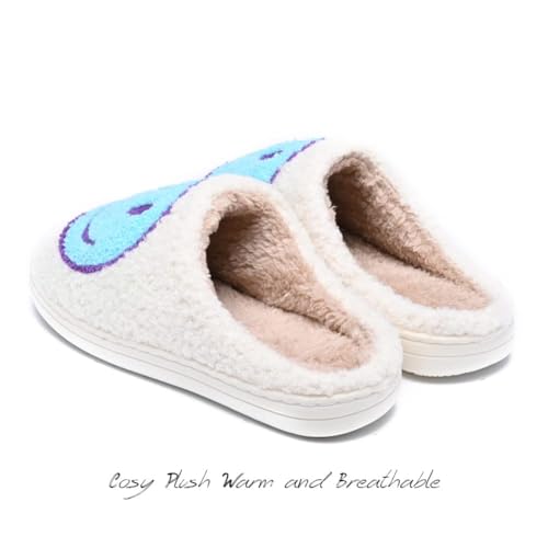 Image of Women's Men's Preppy Happy Face Slippers Comfy Warm Plush Slip-On House Slipper for Winter Indoor Soft Cushion Non-slip Fluffy Slides Slippers