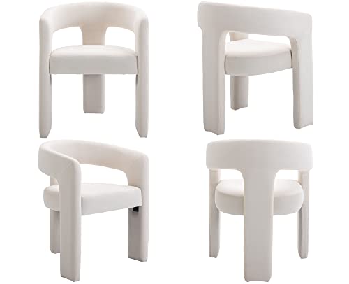 Vescasa Velvet Barrel Dining Chair With Open-Back, Upholstered Modern Accent Side Armchair With 3 Legs For Kitchen/Dining Room/Living Room, Set Of 3, Ivory #TOP6