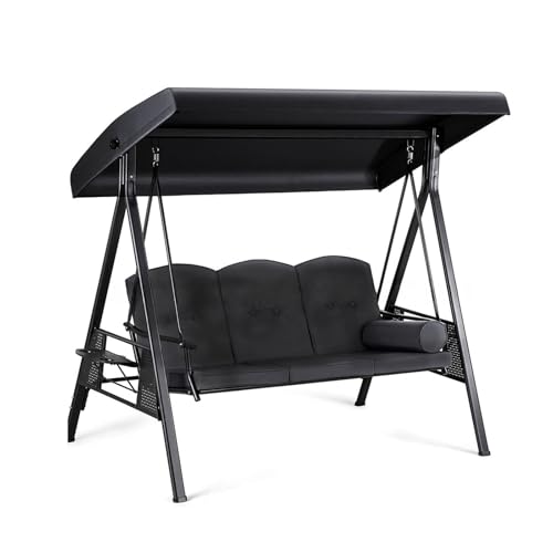 Ersatzdach für Gartenschaukel Schwarz Sonnendach für Hollywoodschaukel 210D/ 420D Oxford-Stoff Hollywoodschaukel Ersatz-Bezug Sitzbezug für Gartenschaukel Erastzbezug Dachplane Wasserdichtes (420D)