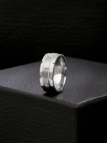 Yellow Chimes Rings for Men Stainless Steel Silver Ring Brick Pattern Band Finger Ring for Men and Boys