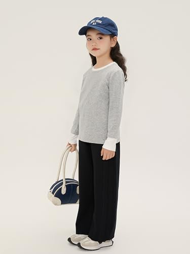 Image of 2026 Premium Girls Long Sleeve T-Shirt, Two-Tone Crew Neck Top with Contrast Cuffs