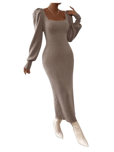 Image of SweatyRocks Women's Scoop Neck Lantern Sleeve Pencil Bodycon Long Maxi Sweater Dress