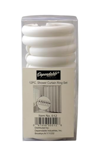 12 Piece Plastic Basic Locking Round Hook Easy Gliding Shower Curtain Rings Fits All Standard Size Shower Rods (White)