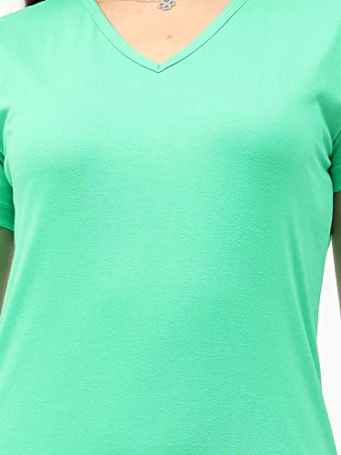Image of FLEXIMAA Women's Cotton Plain V Neck Half Sleeve T-Shirt