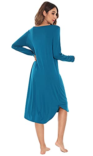 WiWi Bamboo Nightgowns for Women Soft Long Sleeve Sleep Shirt Sleepwear Comfy Loungewear Plus Size Nightshirts S-4X2