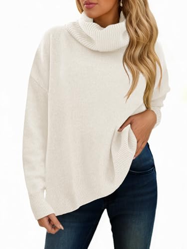 Saodimallsu Womens Turtleneck Sweaters Long Sleeve Casual Soft Knit Loose