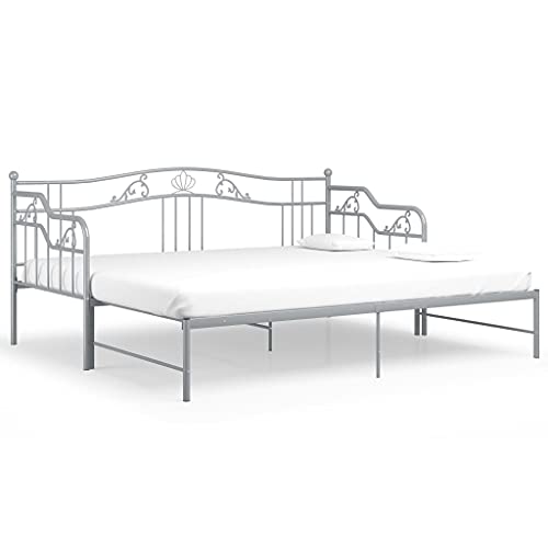 vidaXL Cadre de Canapé-lit Extensible Lit d’Invité Lit Superposé Simple Lit d'Appoint Salon Salle de Séjour Chambre à Coucher Gris Métal 90x200 cm