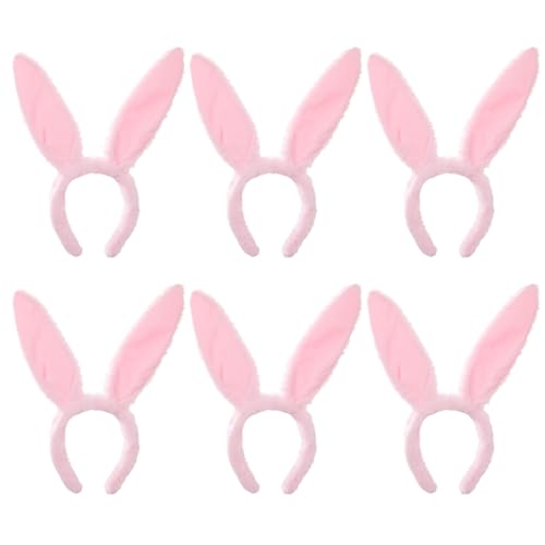 WILLBOND 6 Pcs Easter Bunny Ears Simulation Plush Rabbit Ear Soft Bunny Headband for Cosplay Party Halloween (Pink)